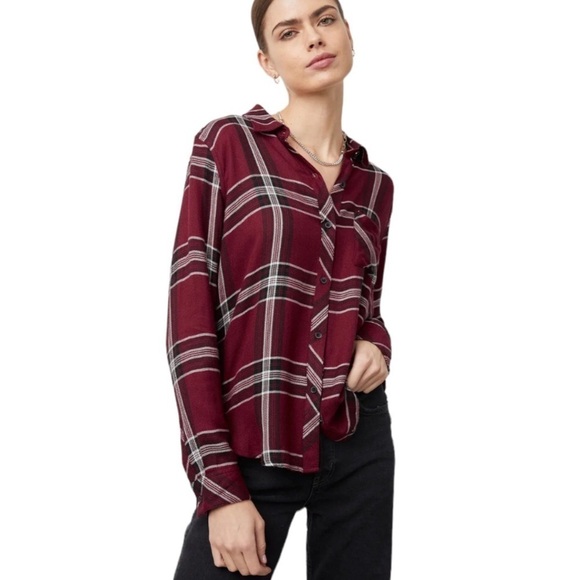 Rails Hunter Button Front Burgundy Plaid Long Sleeve Shirt XS - Picture 11 of 11